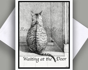 Single Notecard/ Loss of a Pet/ Cat/ &quot;Waiting by the Door&quot;/ Sadness/ poem/ Sorrow/ Sympathy/Feline/ Single Card with envelope