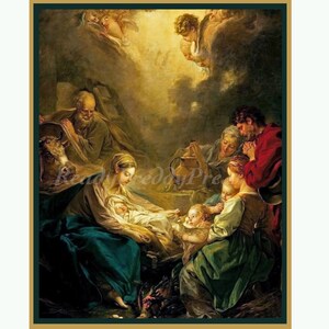 Vintage religieuze notitiekaarten~Vintage afbeelding~ François Boucher (1703-1770)~ Geboorte van Christus~ Frans~16e eeuw~8 kaarten en enveloppen