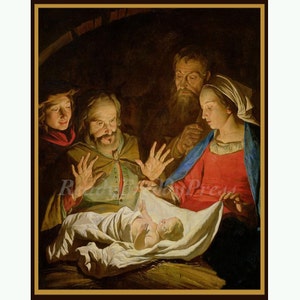 Tarjetas religiosas antiguas ~ Imagen antigua ~ "La adoración de los pastores" ~ Pintor holandés ~ Siglos XV y XVI ~ 8 tarjetas y sobres