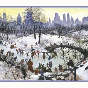 Scena di pattinaggio invernale Central Park NYC Notecards/Immagine vintage/Natale/Vacanza/Stagionale/1936/Notecards con buste