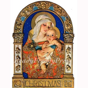 Cartões de notas/cartão de Natal/religioso/imagem vintage/ícone de Madonna e criança/art déco/reverant/caixa conjunto de 8 cartões e envelopes