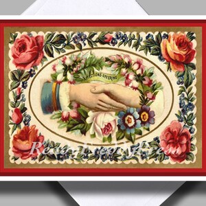 Tarjeta individual/Amor de amistad//San Valentín victoriano/Afectuoso/Corazones/Manos compartidas/"Ofrenda de afecto"/En blanco