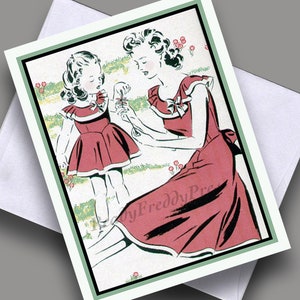 Vintage Bild/ Mutter & Kind/ Muttertag/ Mutter und Tochter/ Einzel Grußkarte/ Innen leer