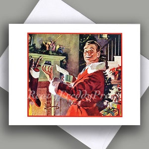SALDI Biglietto singolo/Immagine vintage/Natale/Vestito con costume da Babbo Natale/Cappello minuscolo/Regalo di Natale/Papà felice!/Biglietto con busta