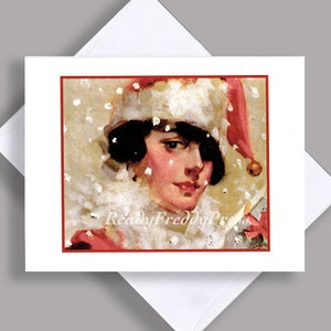 VENTE carte de correspondance unique/image vintage/Pretty Lady/HolidaySnow/Noël/Art nouveau/Carte de correspondance avec enveloppe