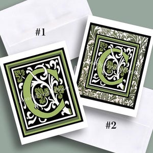 Cartões de visita com monograma "C" inicial/Iniciais vintage Art Nouveau/Colorido/Artístico/Reimaginado/Verde Chartreuse/Gráfico
