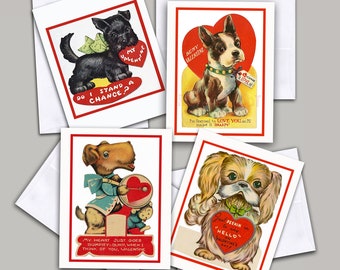 Valentine Puppy Love/ Dogs/ Children's/ Vintage Image/ Love/Boxed Set of 8 Blank Cards