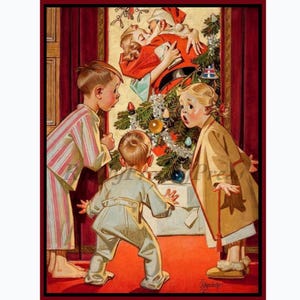 Cartões de Natal / Imagem Vintage / J.C. Leyendecker / Mamãe Beijando o Papai Noel / Véspera de Natal / Encantador / Crianças / 8 cartões e envelopes