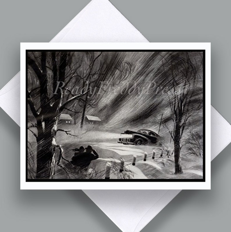 Carte : neige/Noël/hiver/Blissard/campagne/image vintage/Ellison Hoover/années 1920/boîte de 8 cartes avec enveloppes image 2
