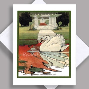 VENDA Cartão de Nota Único/ Cisne/ Lagoa/ Elegante/ / Bonito/ Natureza/ Imagem Vintage 1906/ Touro Charles Livingston/ Cartão Único com Envelope