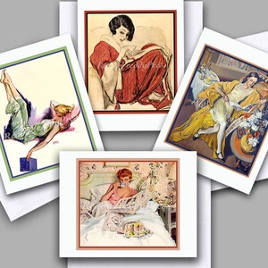 Cartões de notas "Ladies of Liesure"/ Imagens vintage/ 1920-50/ Café da manhã/ Relaxante/ Pensando em você/ Aniversário/ Em branco/ Conjunto de 8 caixas