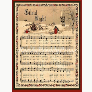 Partituras para tarjetas navideñas/Fiestas/Villancico navideño/"Noche de paz"/Imagen vintage/Ilustración/Juego de 8 tarjetas y sobres