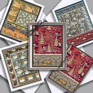 Cartes de correspondance Maurice Pillard Verneuil/ Art Nouveau/ Art Déco/ images vintage/ Gaphique/ Animaux/ Nature / Stylisé/ Coffret de 8 / Vierge