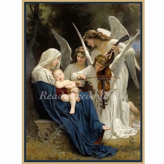 William Adolphe BOUGUEREAU【聖母子と天使】大変希少 Christmas Card/ Religious/vintage Image/ Madonna & Child/ William