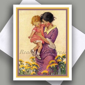 Grußkarte/ Grußkarte/ Vintage Bild 1908/ Muttertag/ Mutter und Tochter/ Mutter und Kind/ Zärtlich/ Süß// Innen leer