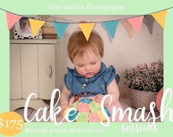 Cake Smash, Tablero de Marketing, Photoshop Template, PSD, Photo Marketing, Mini Session, Plantilla 5X7, Publicidad, Fotografía, PSD, descarga