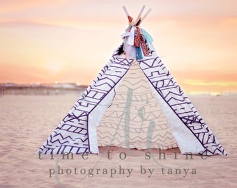 Beach Teepee Digital Backdrop, Summer, Photoshop, Photography, Digital Background, Composite, Sunset, Boho