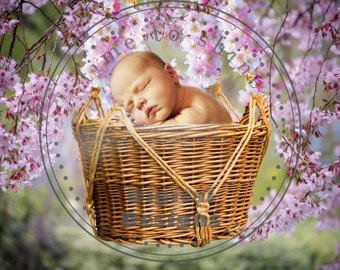Newborn baby Digital Backdrop, hanging basket, flowers, digital background, photography, JPG file, photoshop. spring