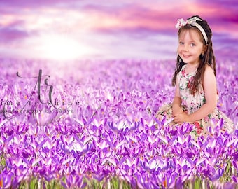 Purple Field Of Flowers Digital Backdrop, Digital Background, Spring Flowers, PSD, Photoshop and Photography