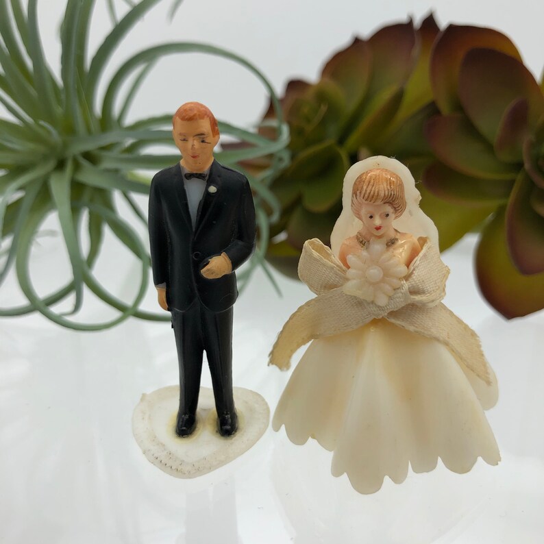 1960 S Mini Bride And Groom Wedding Cake Toppers Etsy