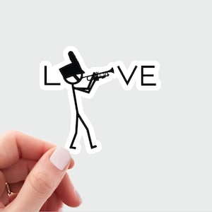 Autocollant de trompette de fanfare d&#39;amour. Sticker trompette mignon. autocollant trompettiste. autocollant d&#39;ordinateur portable de musique. Cadeau pour professeur de groupe, autocollant de groupe.