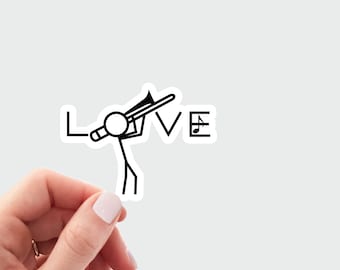 Love trombone sticker. Cute trombone decal. trombone player decal. music Laptop sticker. Gift for music teacher, trombonist, band sticker.