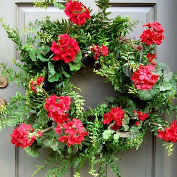 Nearly Natural 26 in. Artificial Geranium and Blueberry Teardrop at