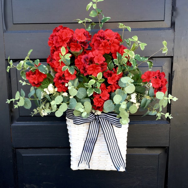 Great Mom's Day Gift! Red Geranium Door Basket