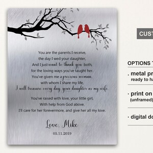 Personalized Wedding Thank You Gift, Metal Wall Art, Parents of the Bride