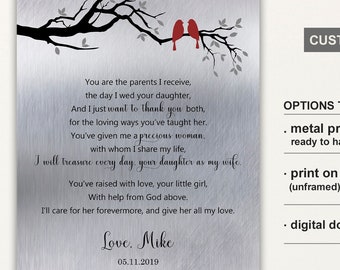 Personalized Wedding Thank You Gift, Metal Wall Art, Parents of the Bride