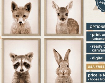 Woodland Animal Nursery Prints: Forest Creatures Art (Set of 4)