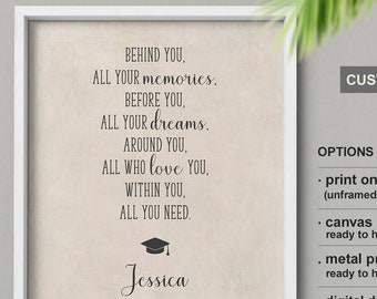 Quote for Graduation Personalized, College Graduation Gift, Motivation Quote Canvas or Metal or Paper Print, Behind You All Your Memories