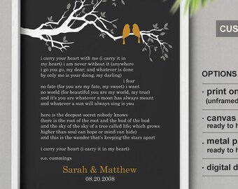 Custom Anniversary Poster, E.E. Cummings Love Quote, Gold and Black