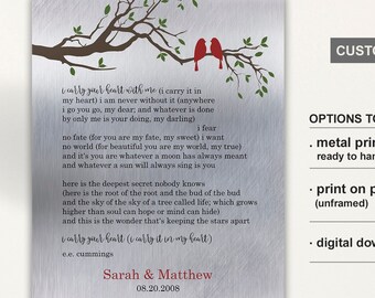 EE Cummings Anniversary Metal Wall Art, Personalized Gift fo Couple