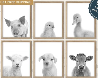 Farm Animal Nursery Art, Baby Farm Animal Canvas Black and white, Baby Farm Animal Prints, Farm Baby Decorations, Nursery Farmhouse Decor