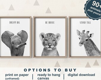 Black and White Safari Animal Prints, Safari Kids Room Decor, Safari Baby Shower Decor, Shipped Animal Quote Art, Stand Tall Giraffe