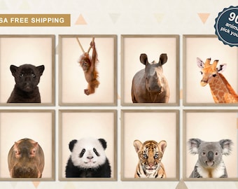 Baby Animals for Baby Shower, Nursery Baby Animal Art, Animal Head Prints for Nursery, Nursery Animal Pictures, Animal Photos for Nursery