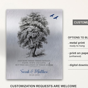 Religious Wedding Anniversary Gifts on Aluminium or Paper, Tin Anniversary Gift for Him or Her, And Now These Three Remain
