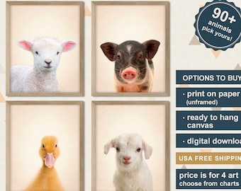 Farm Animal Nursery Decor, Farm Animal Canvas Wall Art, Farm Baby Animal Prints, Lamb Pig Duck Goat, Nursery Farmhouse Decor, Barn Nursery