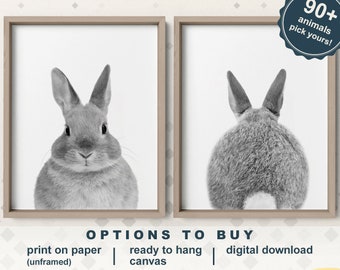 Black and White Bunny Prints, Bunny Nursery Art Canvas, Rabbit Nursery Set, Bunny Butt for Nursery, Bunnies Home Decor, Baby Animals Prints