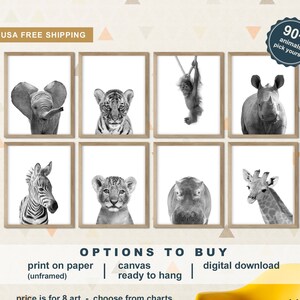 Safari Animal Prints for Nursery, Jungle Animal Prints for Nursery, Safari Baby Nursery Decor, Monochrome Animal Prints for Kids Room