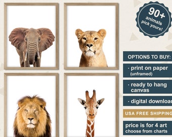 Nursery Decor Safari Animals, Safari Kids Room Art, African Animals Prints, Safari Animals Canvas, Jungle Animals Decorations, Jungle Theme