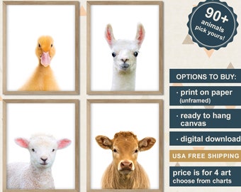Farm Baby Decorations, Farmhouse Baby Nursery, Baby Farm Animal Canvas, Barnyard Animal Art Prints, Farm Animal Baby Gift, Nursery Farmhouse