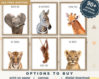 Set of 6 Safari Animal Nursery Prints, Jungle Animals Prints, Inspirational Animal Wall Art, Animals Prints Nursery, Peekaboo Animals