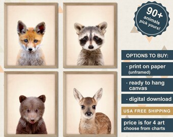 Woodland Baby Nursery Decor, Woodland Animals Nursery Prints, Forest Animals Wall Art, Animal Photos for Nursery, Animal Nursery Pictures