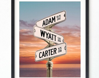 Personalized Beach Grandma Gift, Family Road Sign with Kids Names and Birthdates