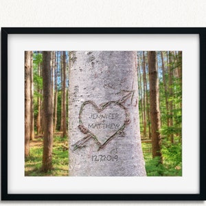 Wall Print with Tree with Heart and Names, Couples Names with Heart in Tree, Personalized Boyfriend or Girlfriend Anniversary Gift