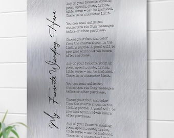 Custom Quote Metal Sign, 10 Year Anniversary Tin Gift, Personalized Poem on Aluminum