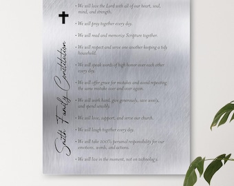 Custom Family Values Metal Art: Mission Statement Sign, Christian Family Print