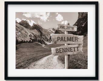 Engagement Gift for Outdoorsy Couple, Wood Street Sign Wedding Gift in Sepia Tone, Unique Housewarming Gift, Family Established Sign